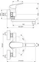 Ideal Standard Armatur mit seitlichem Hebel, Rohrstruktur und zwei Anschlussmöglichkeiten, dargestellt in technischen Zeichnungen mit Maßen und Montagehinweisen.